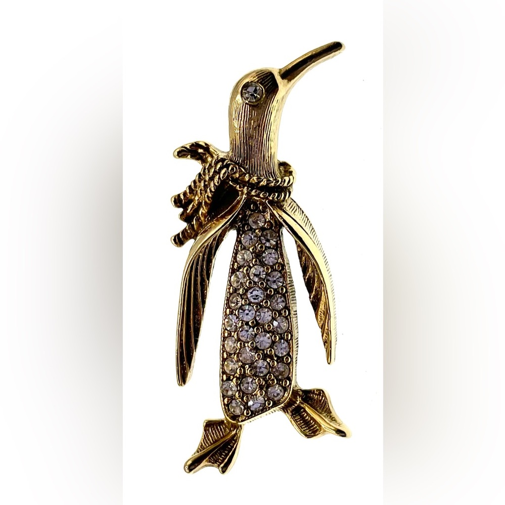 3 for $30 Vintage Gold Tone Clear Faceted Crystals Penguin Pin Brooch